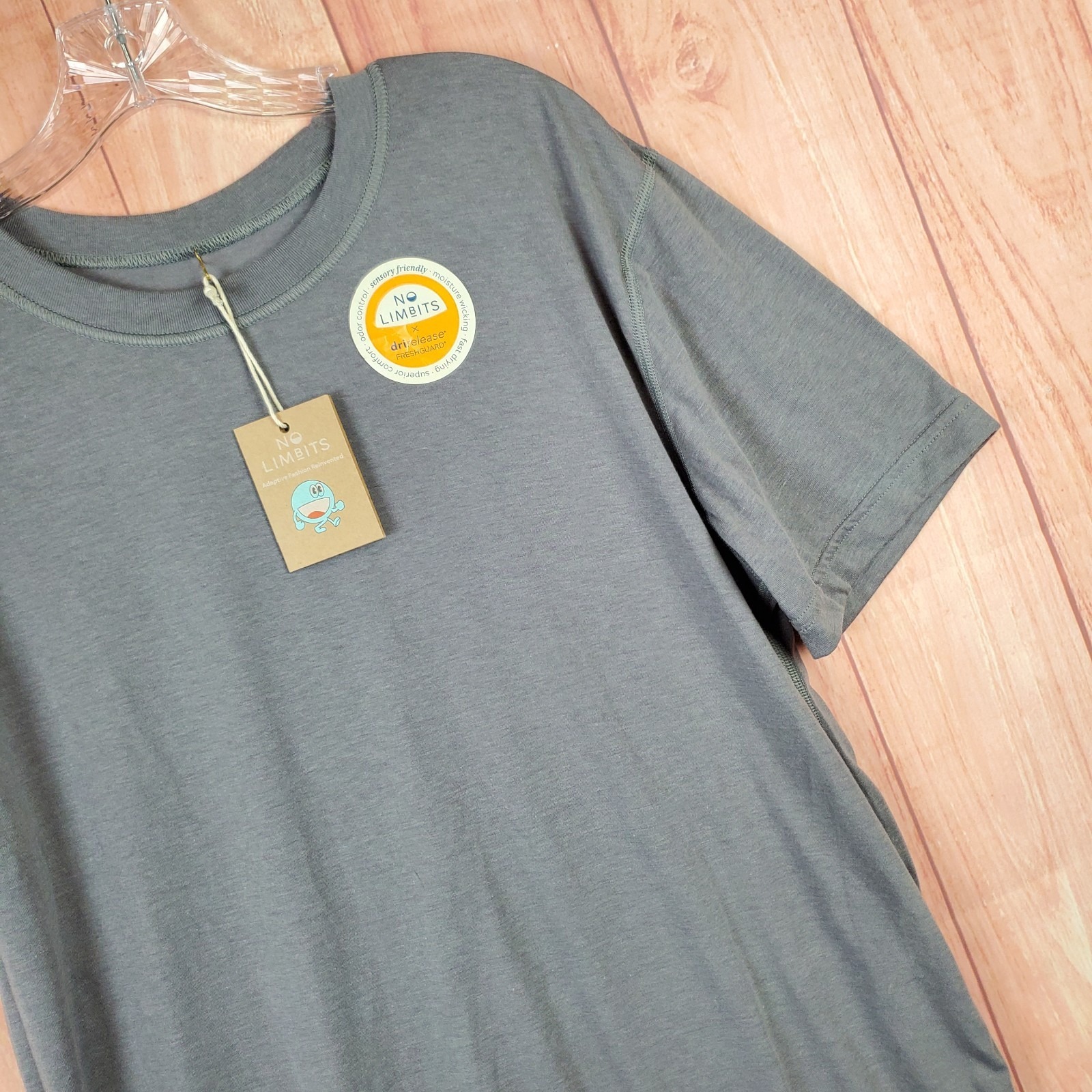 No Limbits Drirelease Freshguard Tee Shirt Mens L Gray Logo Crew Neck Pullover — image 3 of 8